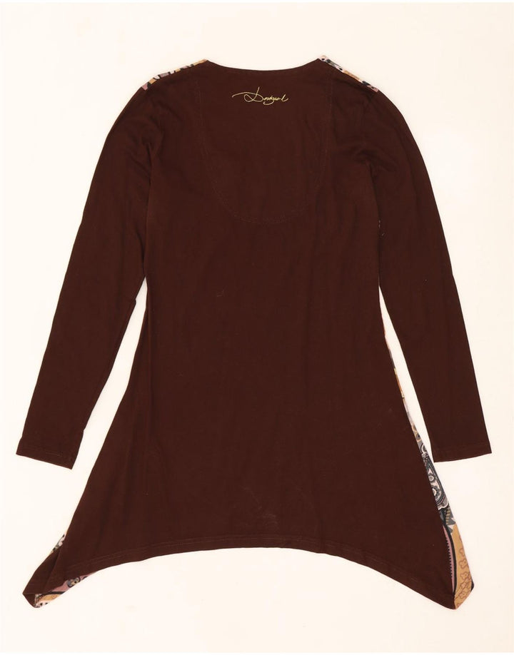 DESIGUAL Womens Graphic Asymmetric Tunic Dress UK 10 Small Brown Floral