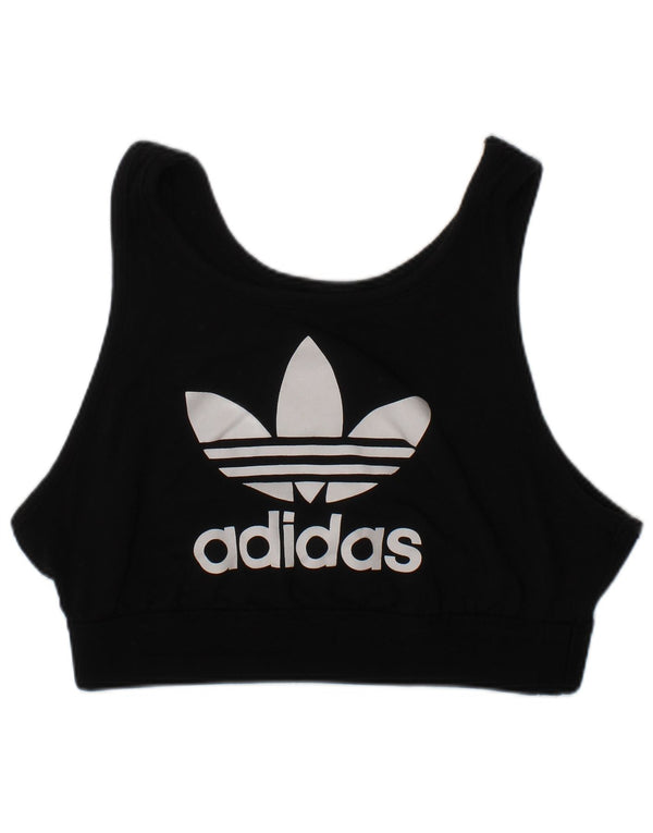Adidas Womens Graphic Sport Bra Top UK 10 Small Black Cotton Sports