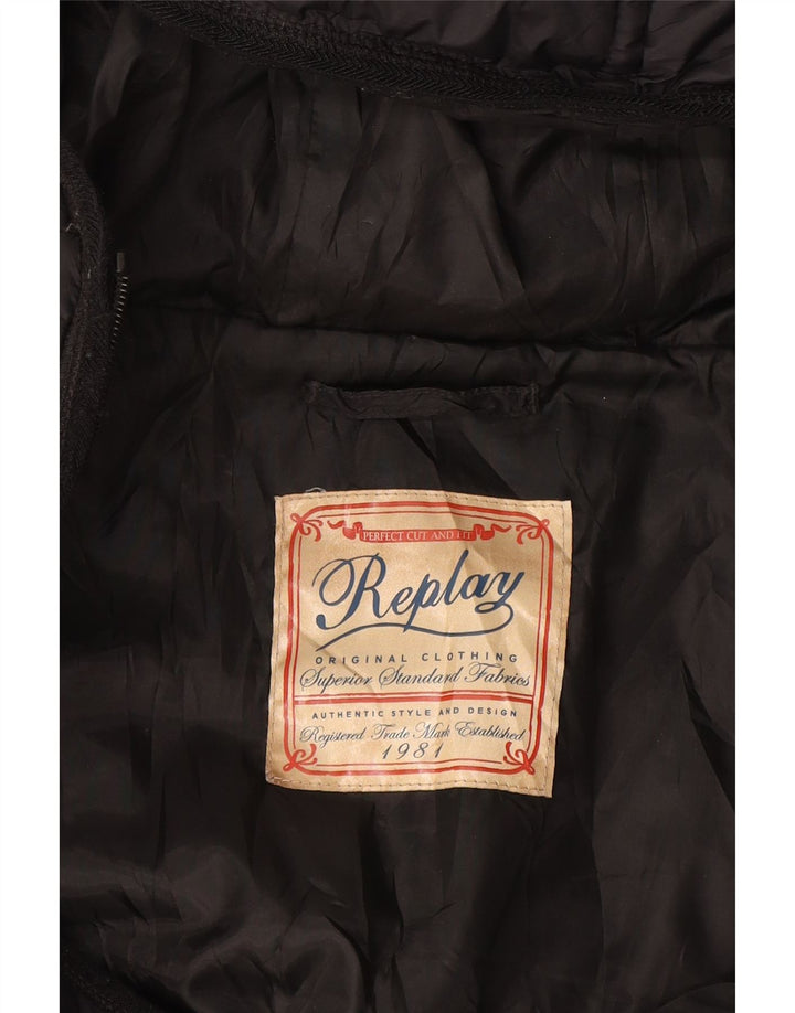 Replay Womens Hooded Padded Jacket UK 12 Medium Black