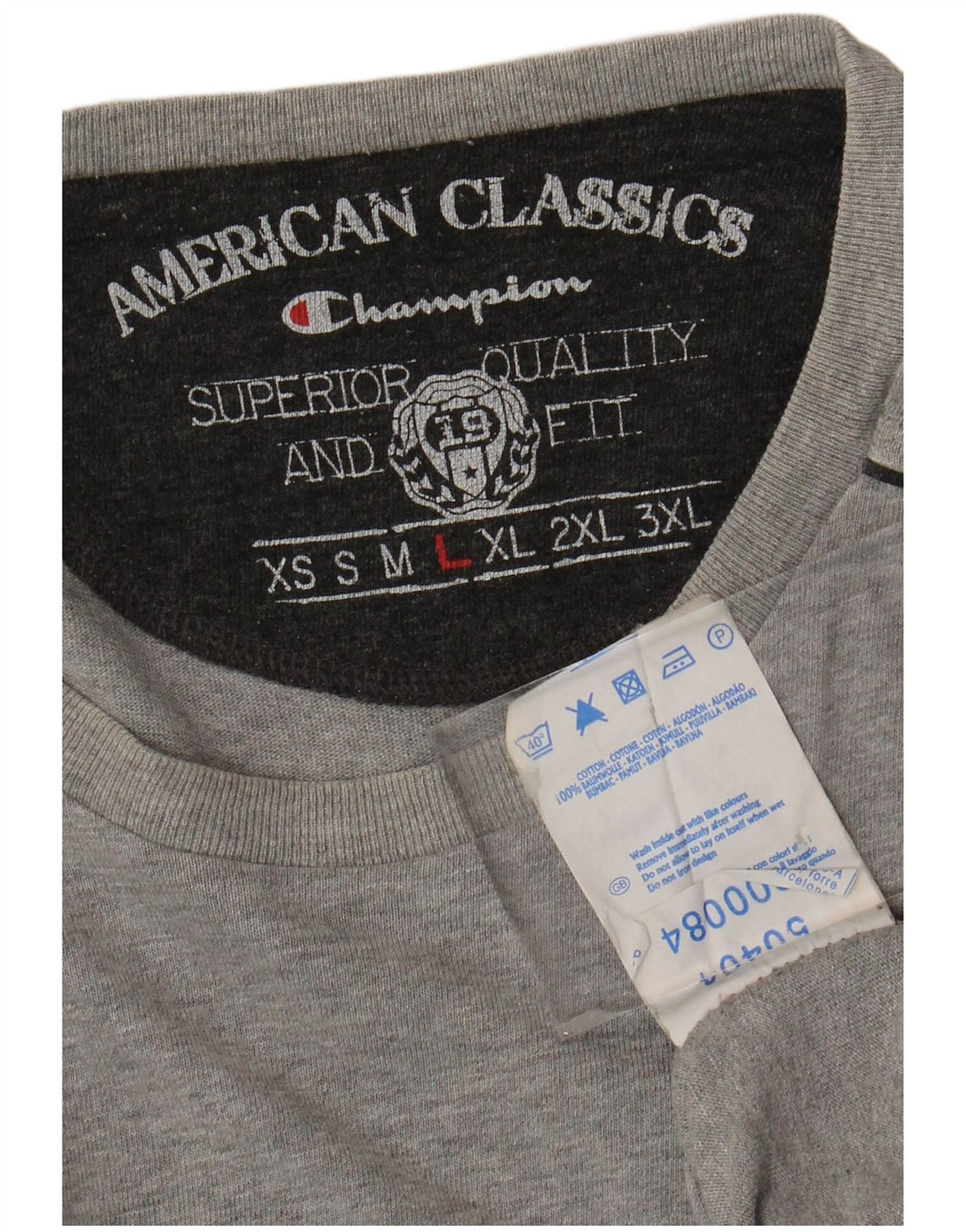 CHAMPION Mens Top Long Sleeve Large Grey Cotton