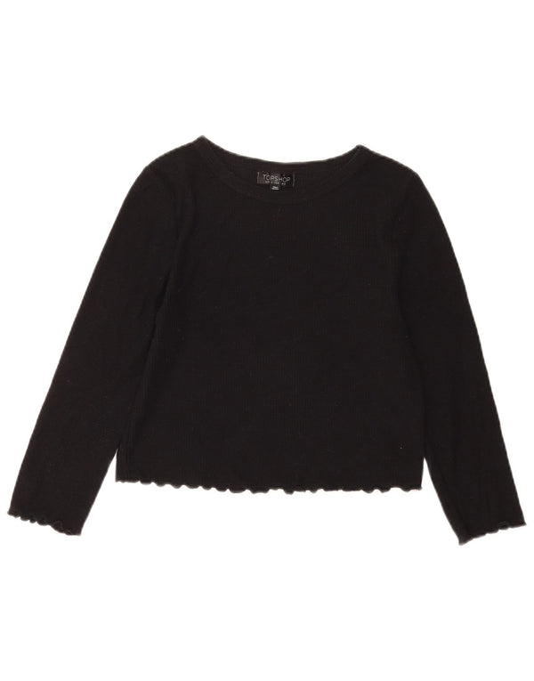 Topshop Womens Crop Blouse Top UK 8 Small Black Cotton