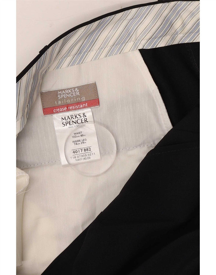 Marks & Spencer Mens Pegged Suit Trousers W40 L29 Navy Blue Polyester