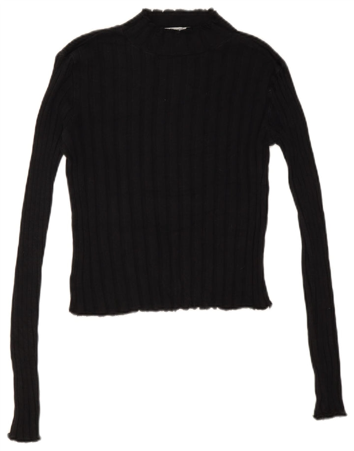 Zara Womens Crop Turtle Neck Jumper Sweater UK 12 Medium Black