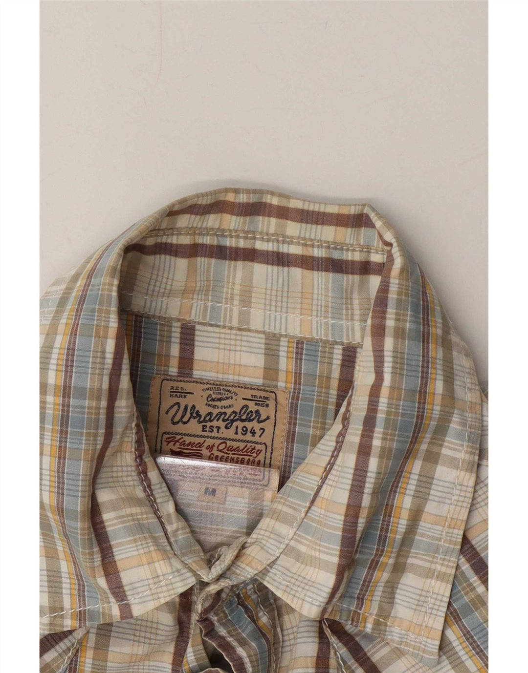 Wrangler Mens Short Sleeve Shirt Medium Beige Check