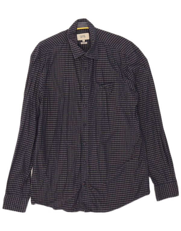 Camel Active Mens Regular Fit Shirt Medium Navy Blue Gingham Cotton