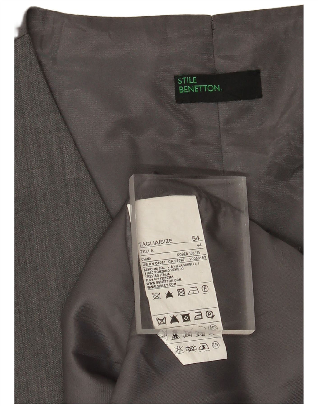 Benetton Mens Waistcoat IT 54 XL Grey Wool