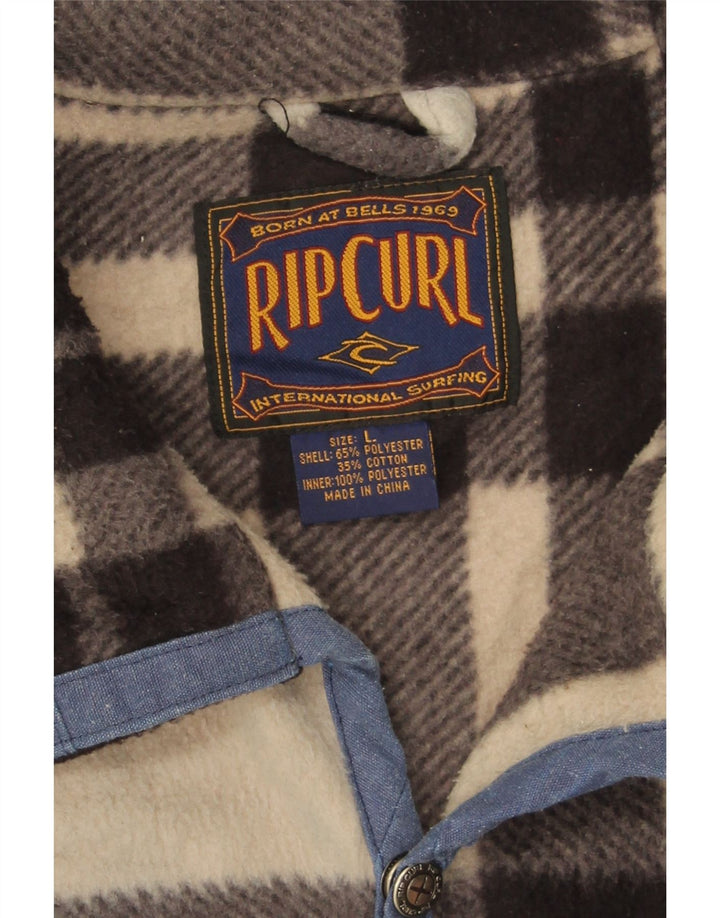 Rip Curl Mens Fleece Jacket UK 40 Large Beige Check Polyester