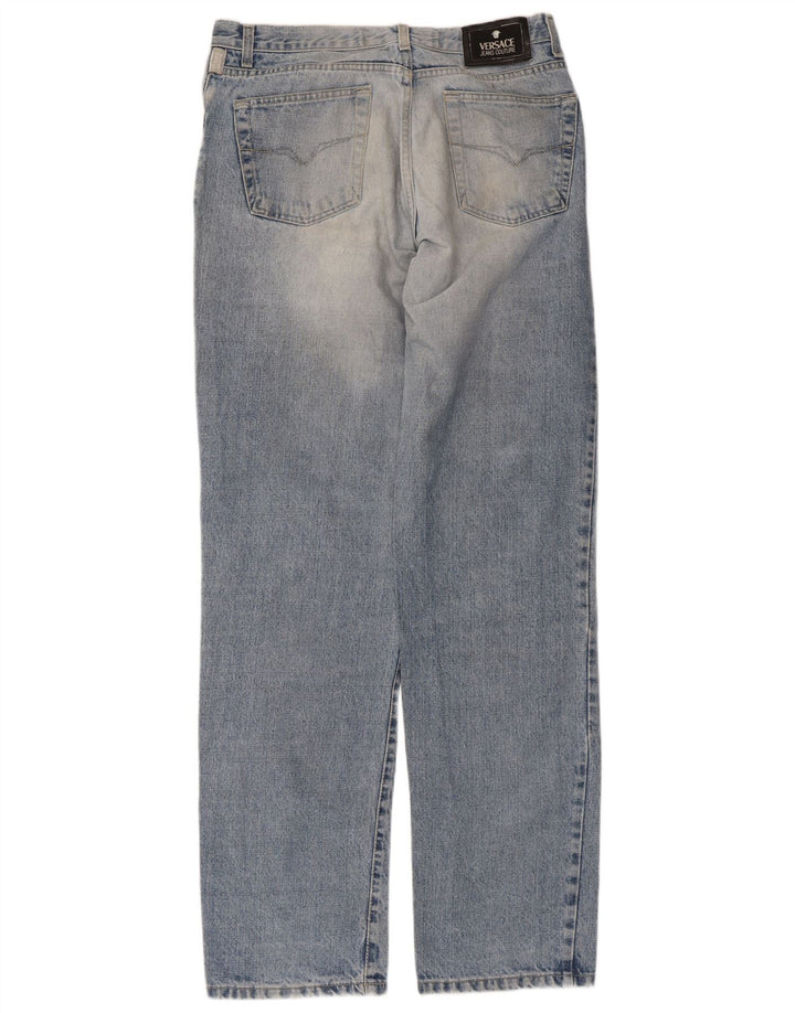 VERSACE Mens Distressed Straight Jeans W34 L33 Blue Cotton