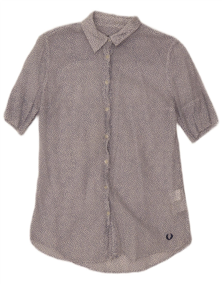Fred Perry Womens See Through Shirt UK 14 Large White Spotted Cotton