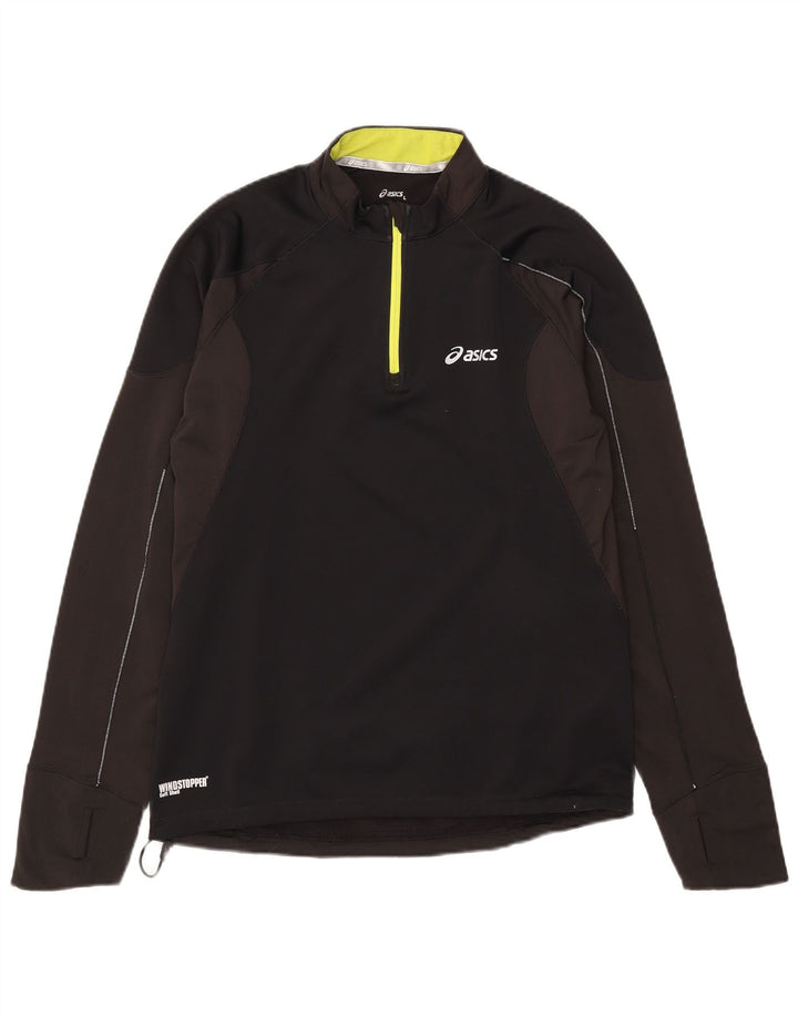 Asics Mens Zip Neck Pullover Tracksuit Top Large Black Colourblock