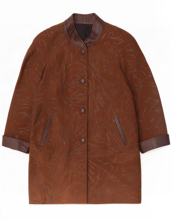 Vintage Womens Leather Coat UK 18 XL Brown Animal Print