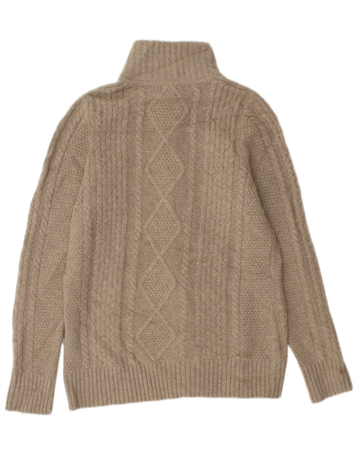 L.L.BEAN Womens Cardigan Sweater UK 12 Medium Beige Merino Wool