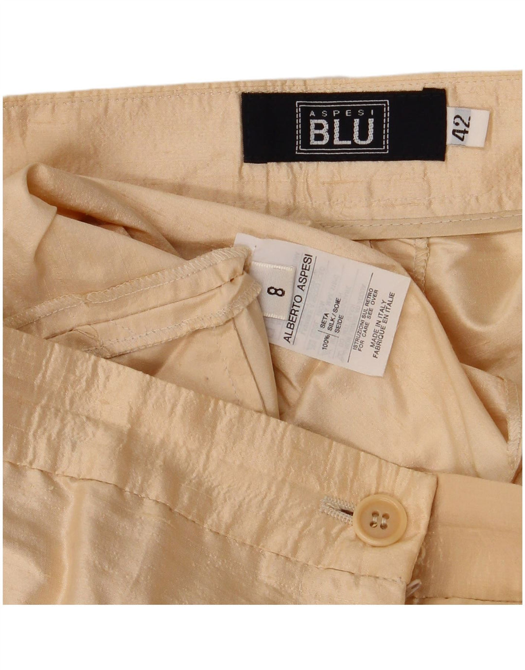 Aspesi Womens Slim Chino Trousers IT 42 Medium W30 L29 Beige Silk