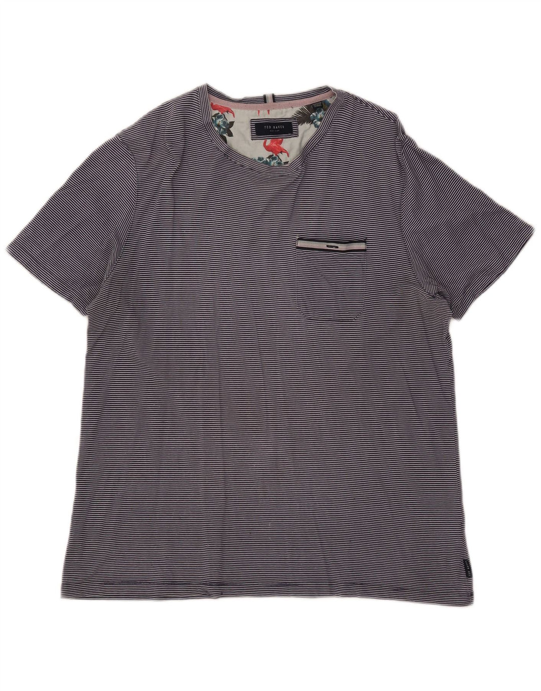 TED BAKER Womens T-Shirt Top Size 4 Large Navy Blue Pinstripe Cotton