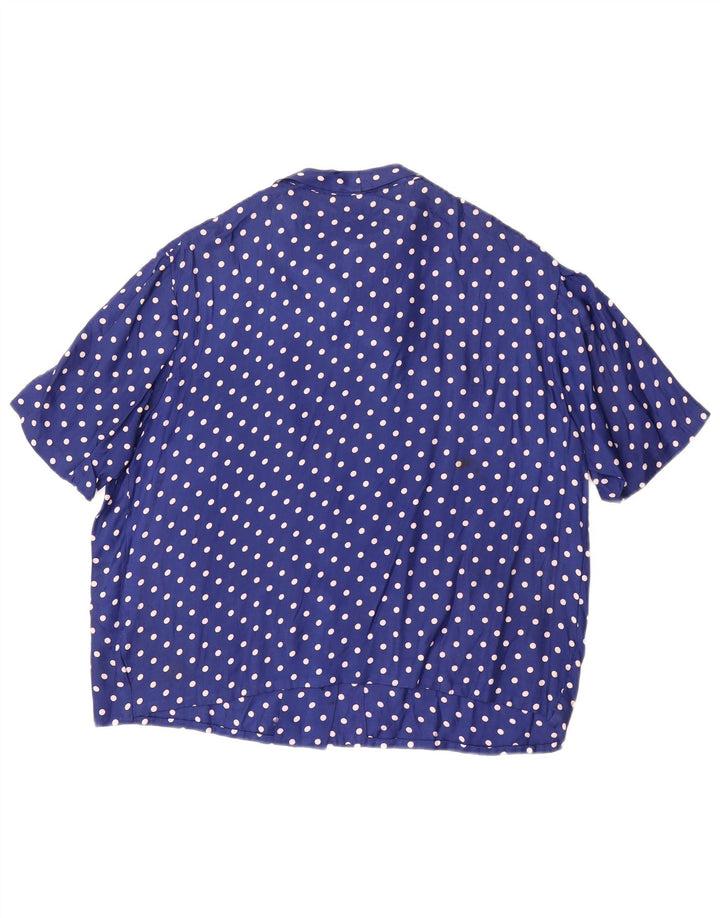 VINTAGE Womens Short Sleeve Shirt Blouse UK 14 Large Navy Blue Polka Dot
