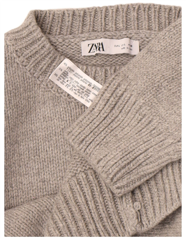 Zara Womens Crew Neck Jumper Sweater UK 16 Large Grey Polyamide
