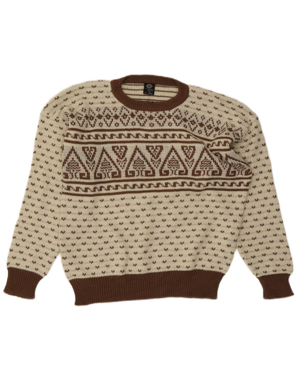 C & A Mens Crew Neck Jumper Sweater IT 48/50 Medium Beige Fair Isle
