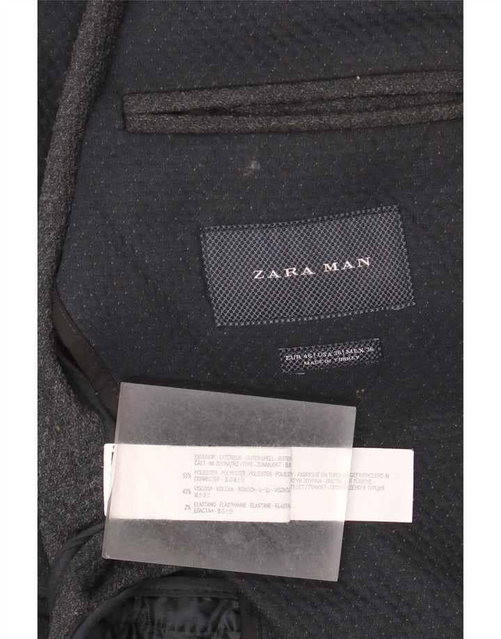 Zara Mens 2 Button Blazer Jacket EU 46 Small Navy Blue Geometric Polyester