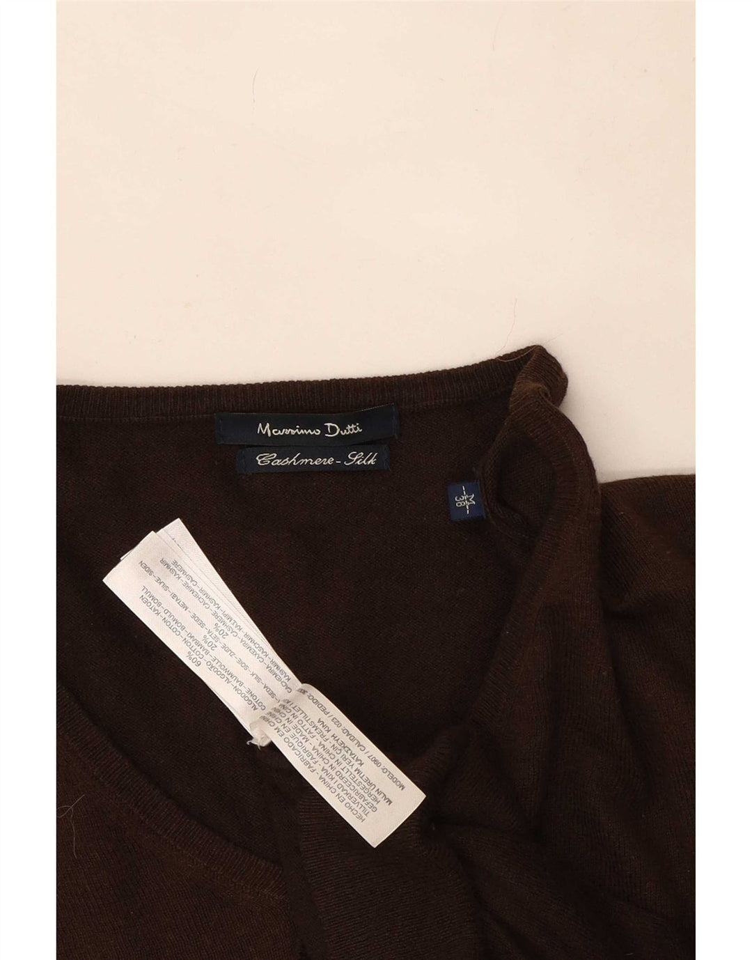 Massimo Dutti Mens V-Neck Jumper Sweater Medium Brown Cashmere