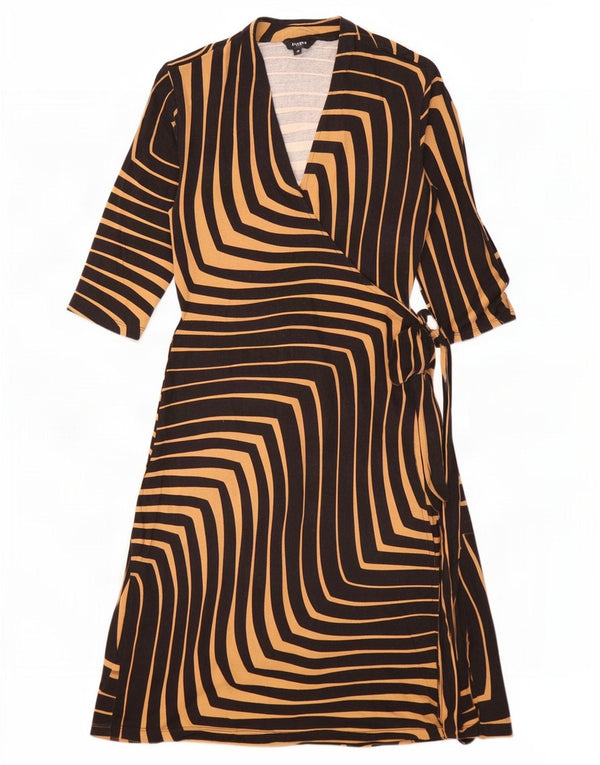 Hobbs Womens 3/4 Sleeve Wrap Dress UK 10 Small Black Striped Viscose