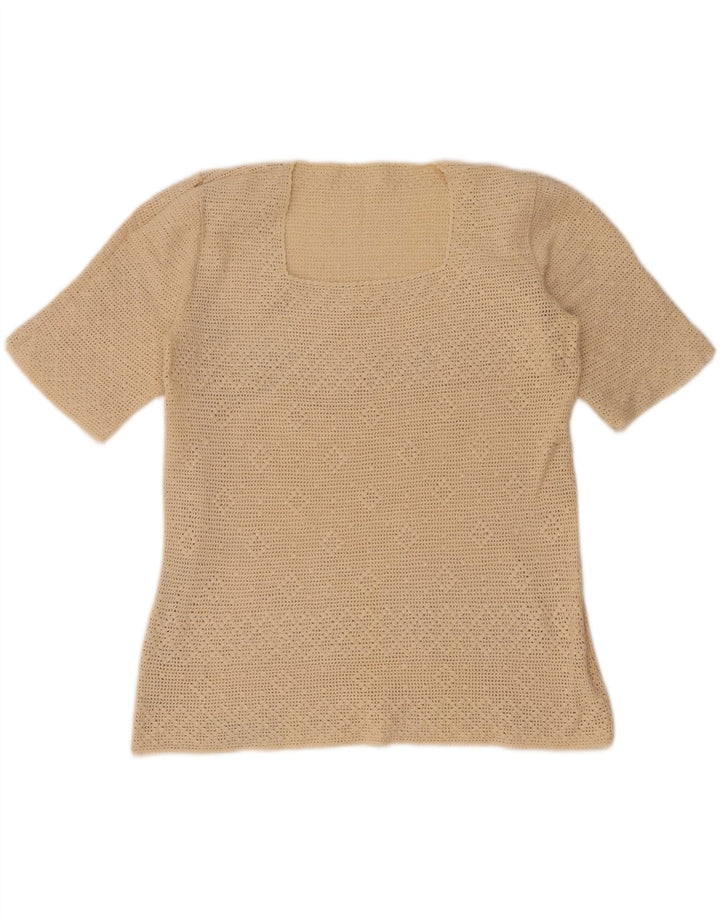 Vintage Womens Crochet Blouse Top UK 12 Medium Beige