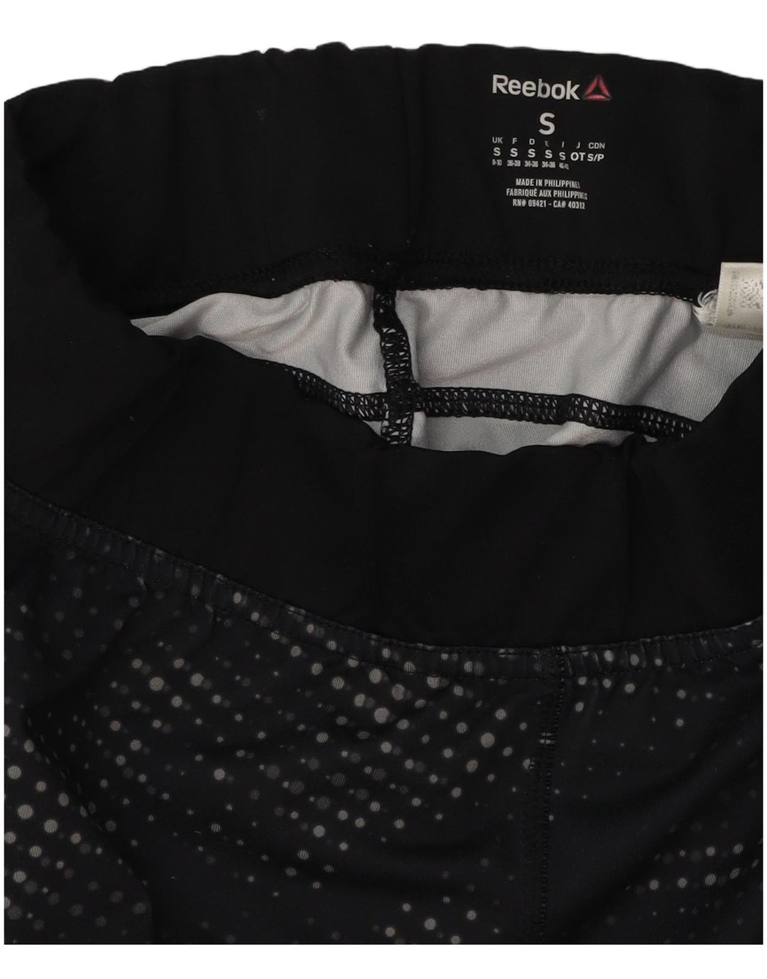 REEBOK Womens Graphic Capri Leggings UK 8/10 Small  Black Spotted