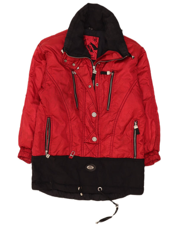 C&A Womens Rodeo Hooded Oversized Ski Jacket UK 10 Small Red Colourblock