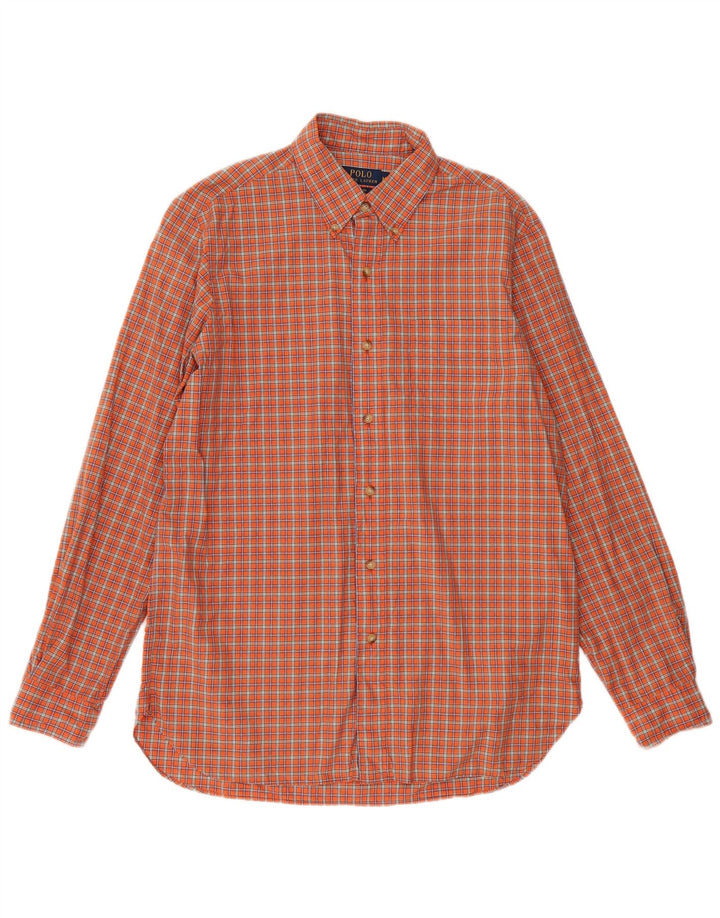 POLO RALPH LAUREN Mens Shirt Medium Orange Check Cotton