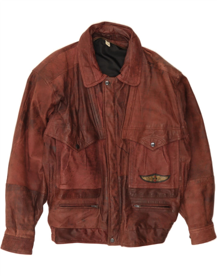 VINTAGE Mens Leather Jacket IT 50 Large Brown Leather