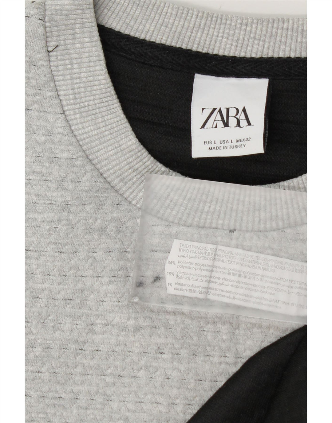 Zara Mens Crew Neck Jumper Sweater Large Grey Colourblock Polyester
