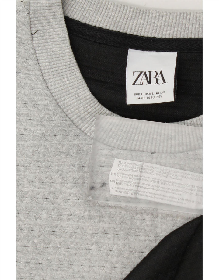 Zara Mens Crew Neck Jumper Sweater Large Grey Colourblock Polyester