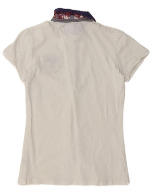 Napapijri Womens Geographic Polo Shirt UK 12 Medium White Colourblock
