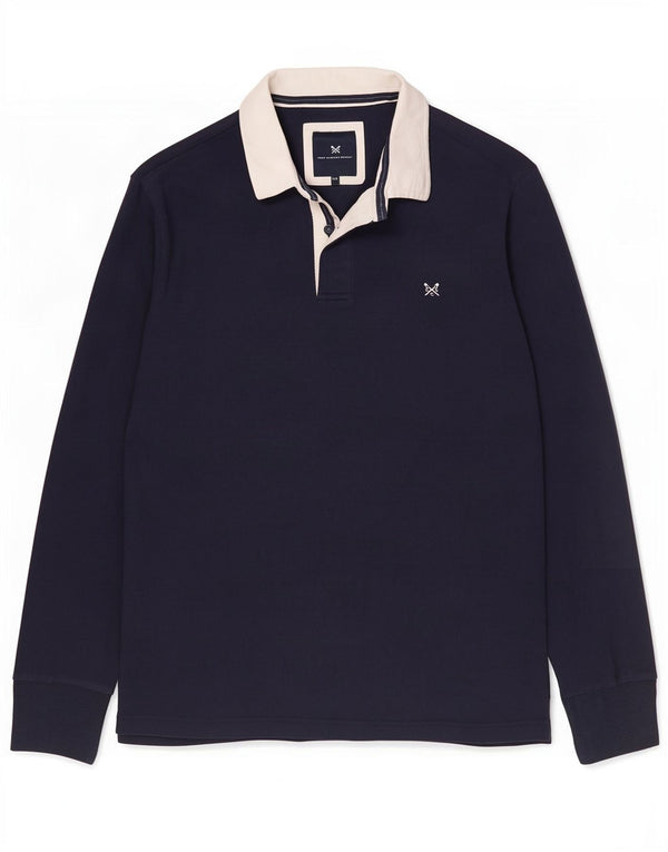 Crew Clothing Mens Long Sleeve Rugby Polo Shirt 2XL Navy Blue Cotton