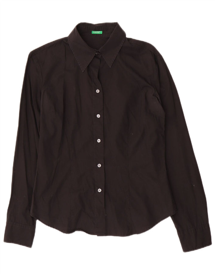 Benetton Womens Shirt UK 14 Medium Black Cotton