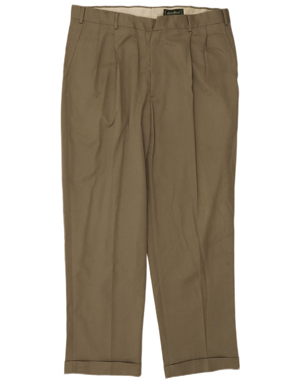 Eddie Bauer Mens Pegged Relaxed Fit Suit Trousers W38 L32 Khaki Wool
