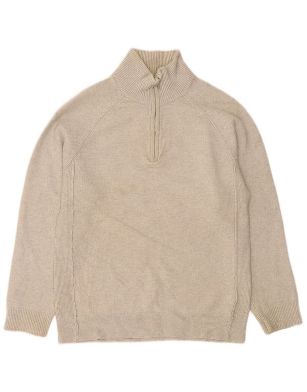 Reiss Womens Zip Neck Jumper Sweater UK 18 XL Beige Flecked Wool