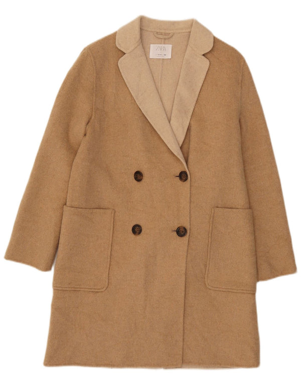 Zara Girls Double Breasted Coat 13-14 Years Beige Wool
