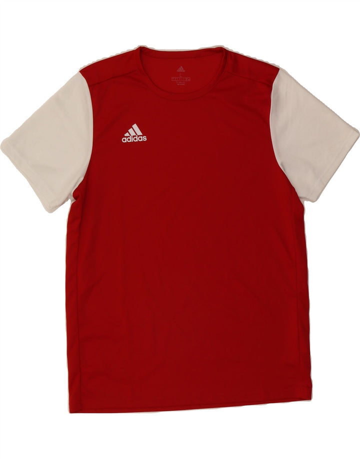 ADIDAS Mens Climalite T-Shirt Top Large Red Colourblock Polyester Vintage Adidas and Second-Hand Adidas from Messina Hembry 