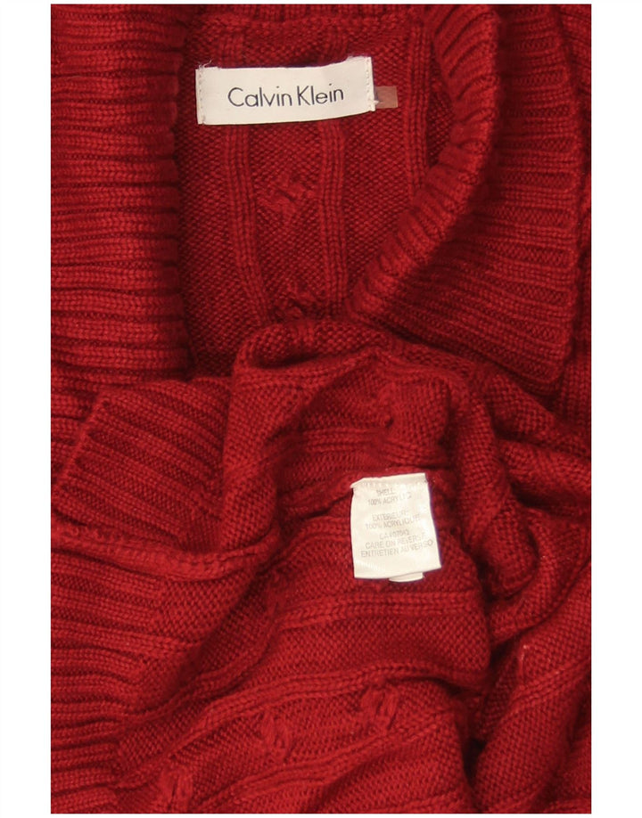 CALVIN KLEIN Womens 3/4 Sleeve Shawl Neck Jumper Sweater UK 16 Large Red