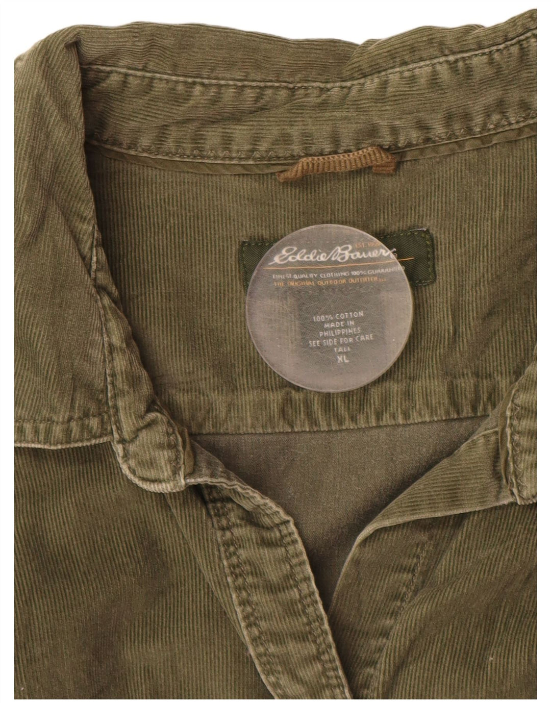 EDDIE BAUER Womens Tall Corduroy Shirt UK 18 XL Green Cotton