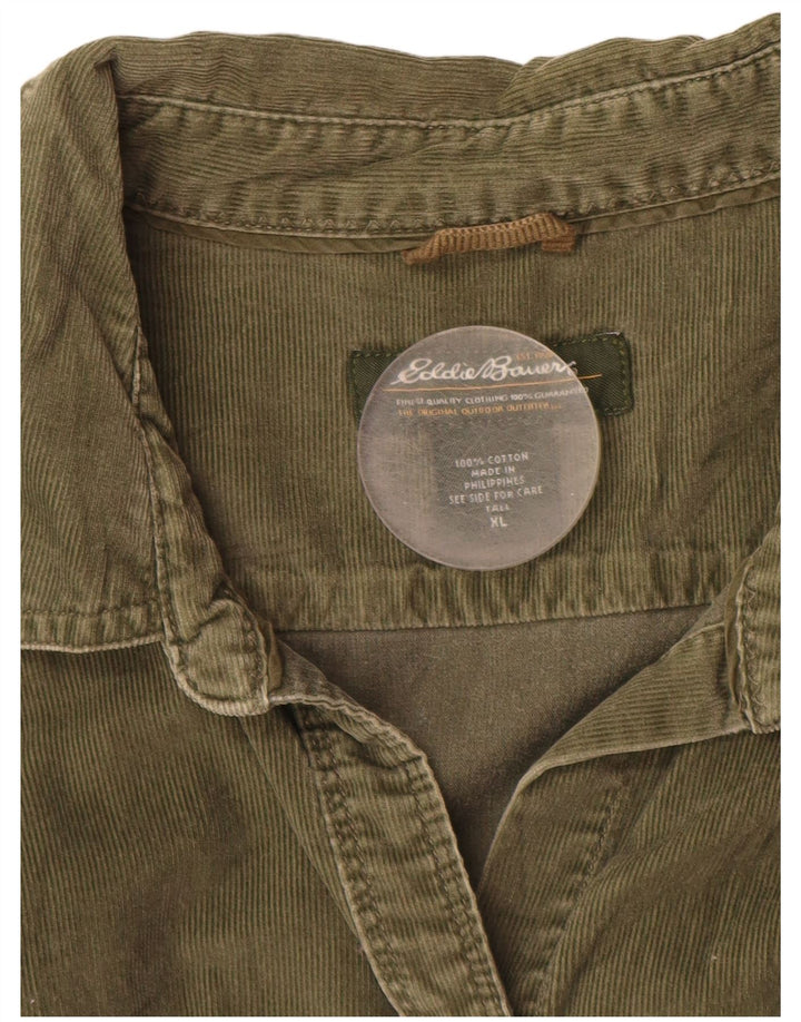 EDDIE BAUER Womens Tall Corduroy Shirt UK 18 XL Green Cotton