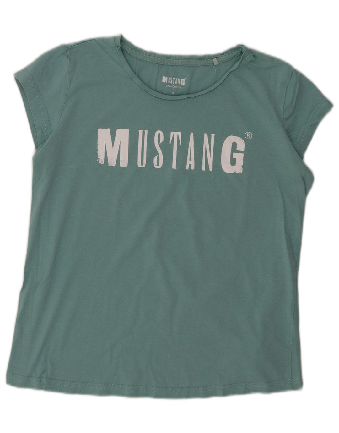 MUSTANG Womens Graphic T-Shirt Top UK 10 Small Green Cotton
