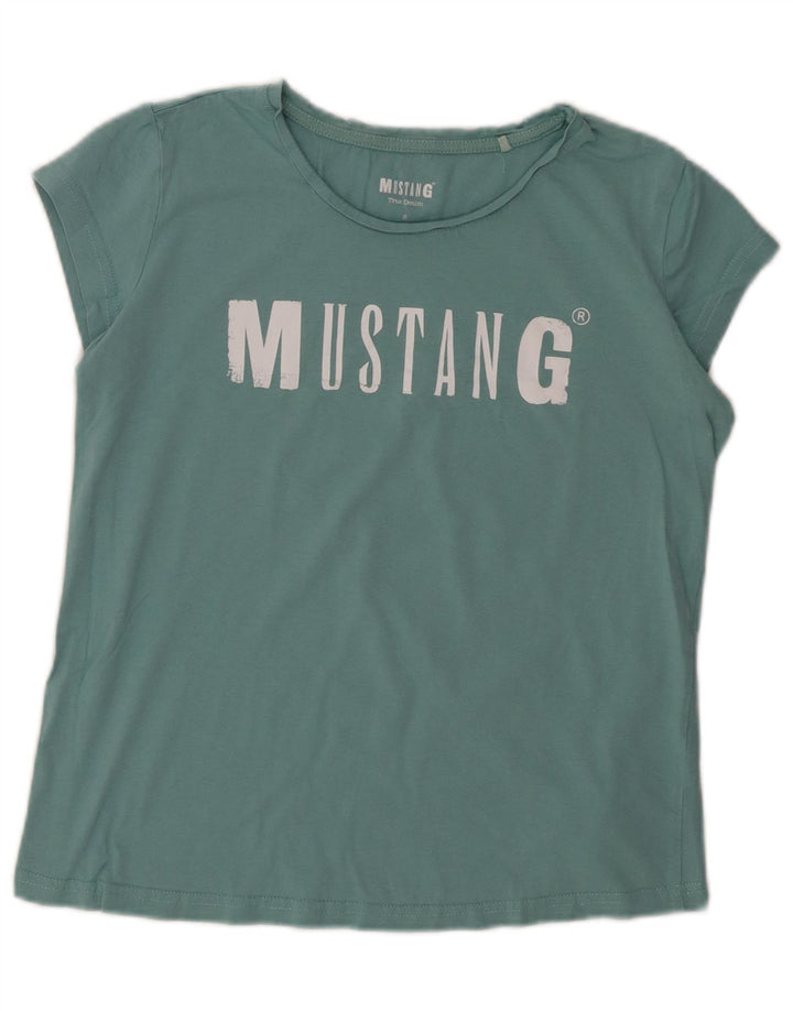 MUSTANG Womens Graphic T-Shirt Top UK 10 Small Green Cotton