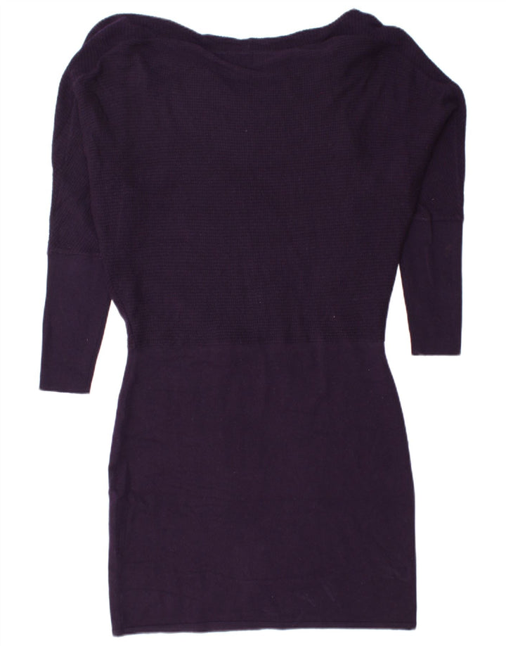 JIGSAW Womens 3/4 Sleeve Jumper Dress UK 14 Medium Purple Wool