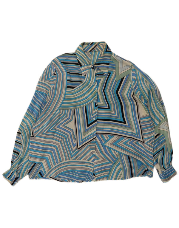 Vintage Womens Shirt UK 20 2XL Blue Geometric