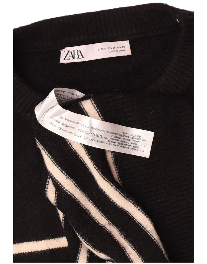 Zara Womens Oversized Crew Neck Jumper Sweater UK 14 Medium Black Striped