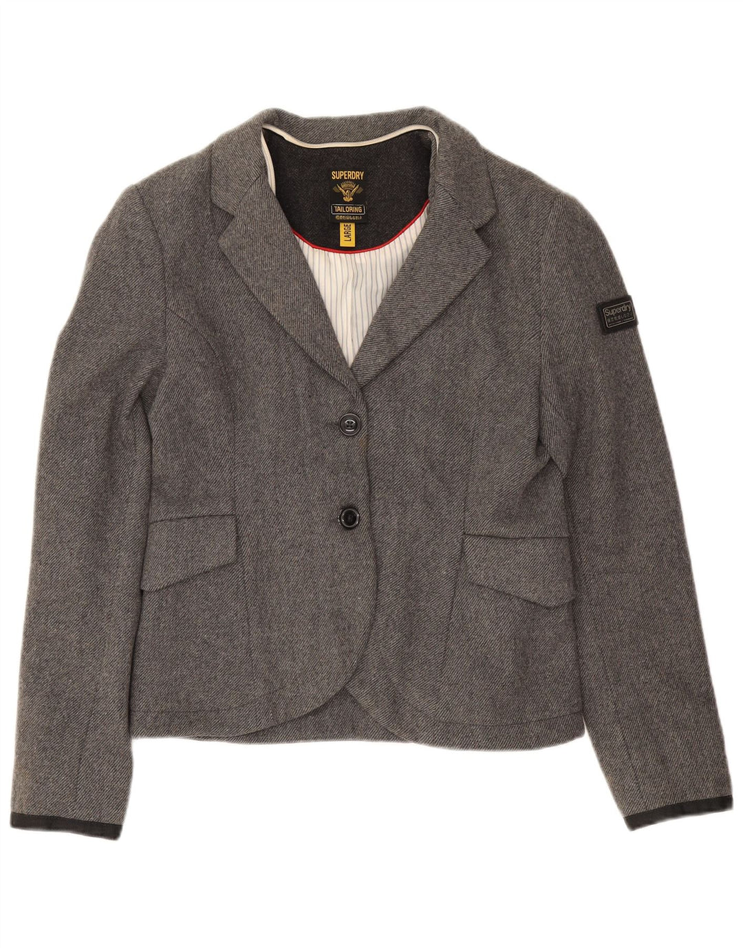 Superdry Womens 2 Button Blazer Jacket UK 14 Large Grey Wool