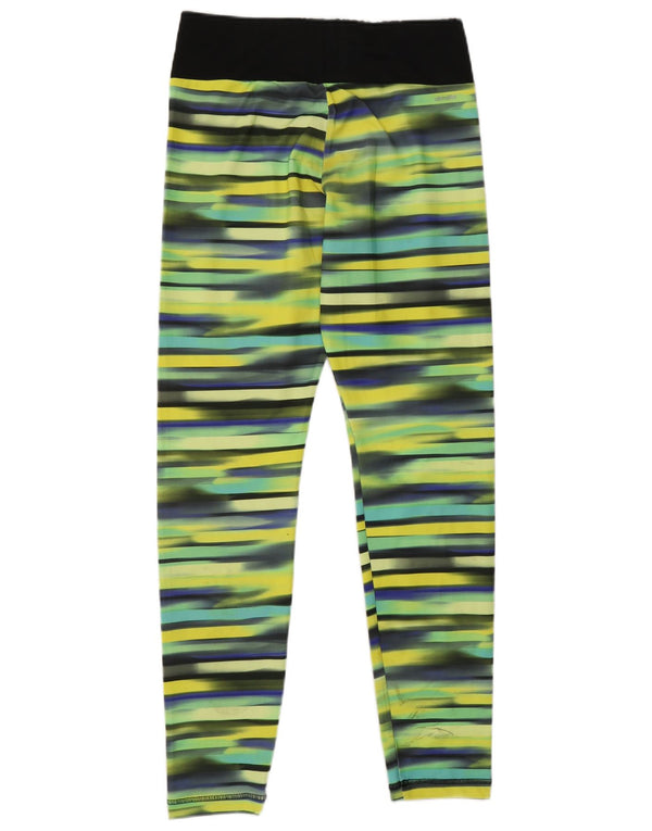 ADIDAS Girls Climalite Leggings 14-15 Years  Yellow Striped Polyester