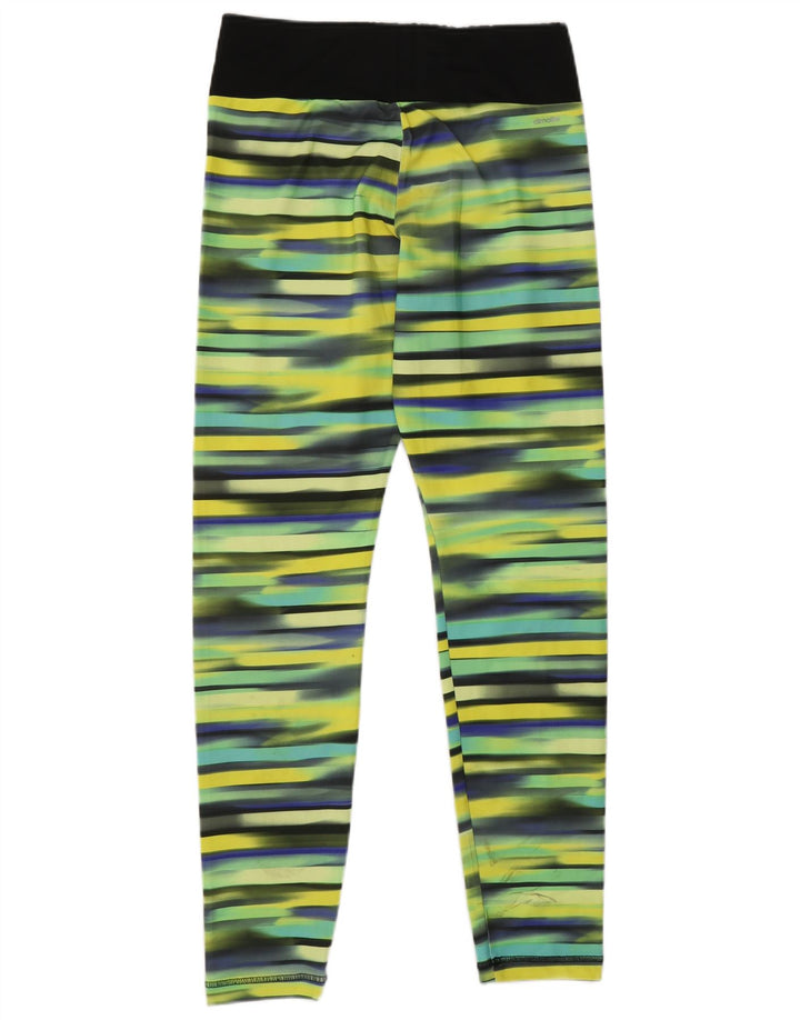 ADIDAS Girls Climalite Leggings 14-15 Years  Yellow Striped Polyester