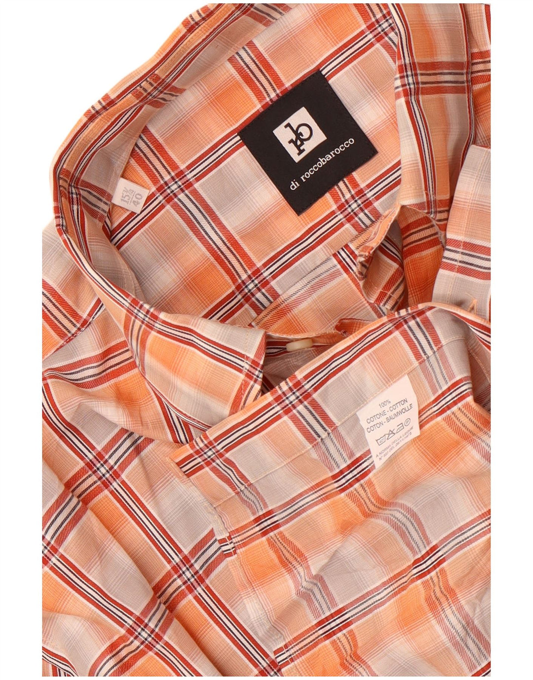 Roccobarocco Mens Shirt Size 15 3/4 40 Medium Orange Check Cotton